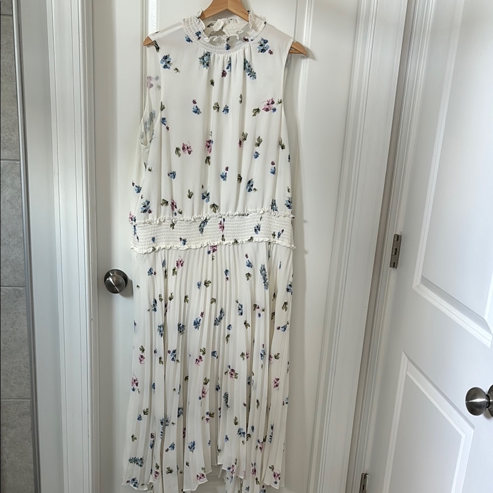White Pleated Midi Dress for Wedding Guest